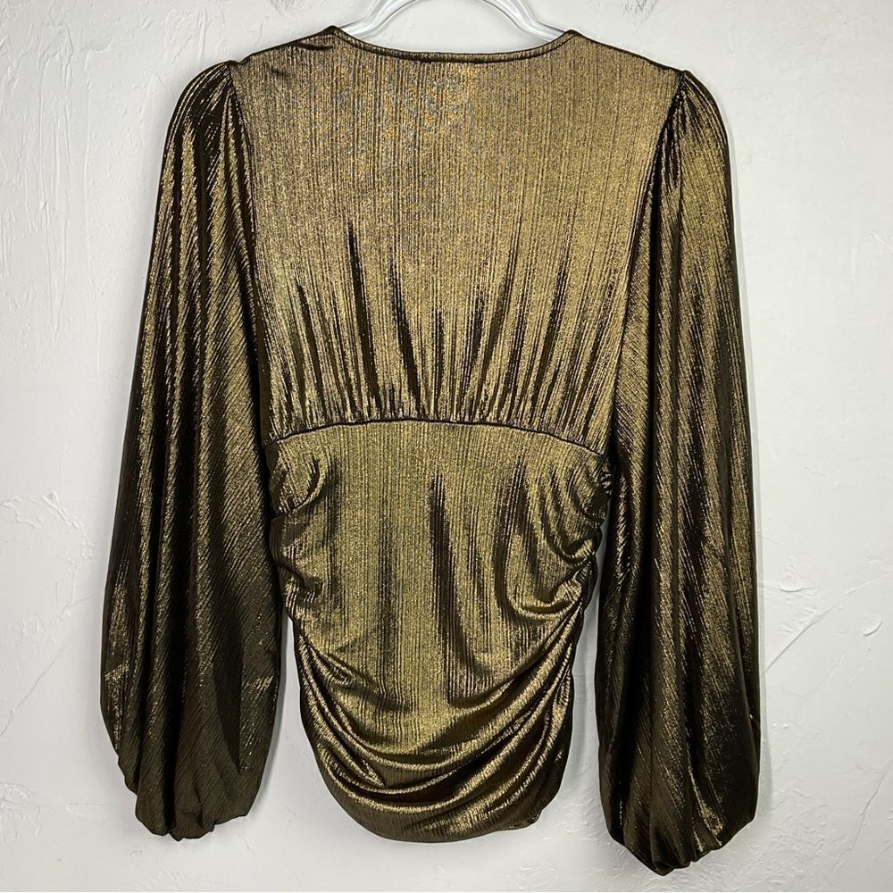 Express Gold Ribbed Metallic Ruched Front Balloon Long Sleeves Small NWOT - Picture 3 of 5